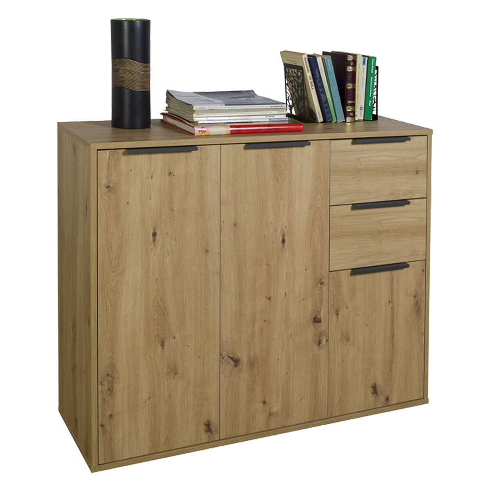 MOBILE MULTIUSO TRE ANTE + DUE CASSETTI LINEA 'ESPRESSO' cm.106 x 35,4 x h. 86,9 - rovere artisan
