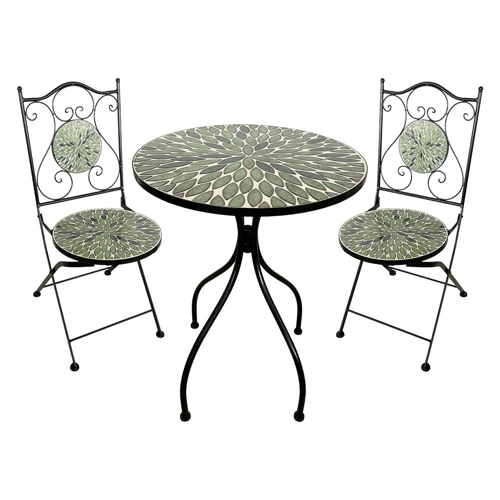 SET TAVOLO MOSAICO DA ESTERNO 'FOGLIARTE' Ø cm 60 x h.75 (tavolo) - cm 38 x h. 46-92 (sedie)