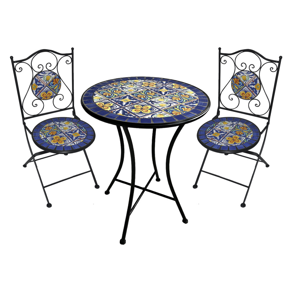 SET TAVOLO MOSAICO DA ESTERNO 'GENZIANA' Ø cm 60 x h.75 (tavolo) - cm 38 x 46-92 (sedie)