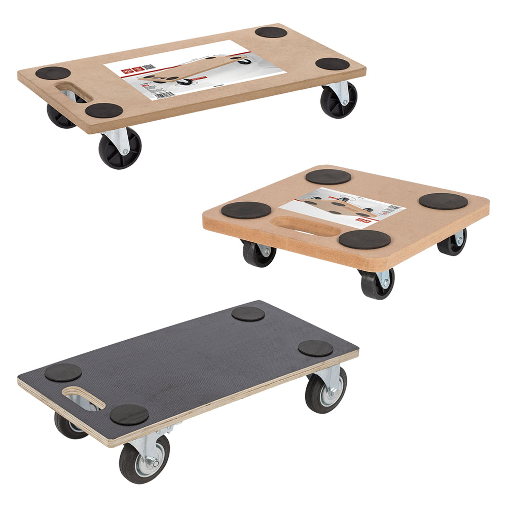 CARRELLO MULTIUSO PEDANA LEGNO cm 29 x 58 - ruote Ø 95 mm / portata 400 kg
