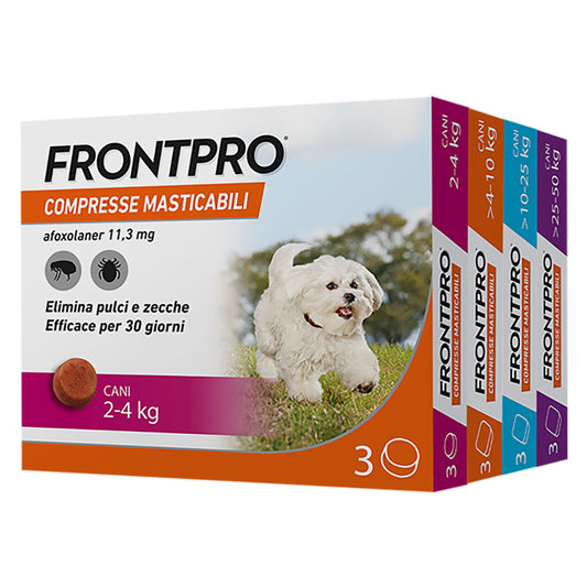 COMPRESSE ANTIPARASSITARIE MASTICABILI 'FRONTPRO' cani da 4 a 10 kg / 3 compresse da 28,3 mg