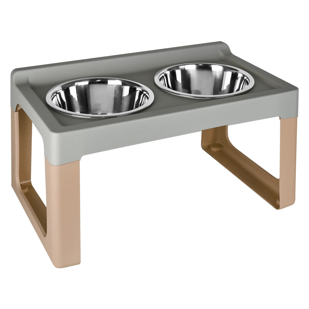 ALZACIOTOLA PER CANE/GATTO 'LIFTER' cm. 57 x 35 x h. 30 - ciotole Ø 2 x 21 - mocaccino