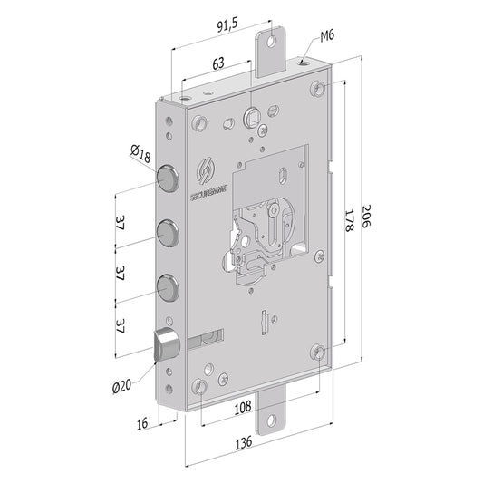 SERRATURA DA APPLICARE TRIPLICE PER PORTE BLINDATE SENZA NUCLEO '250' interasse pistoni 28 mm  - DX