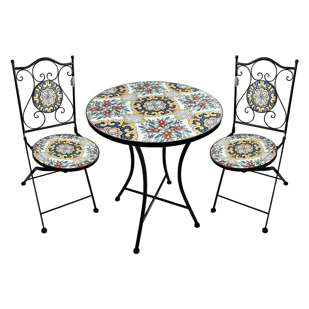 SET TAVOLO MOSAICO DA ESTERNO 'FIORARTE' Ø cm 60 x h.75 (tavolo) - cm 38 x h. 46-92 (sedie)