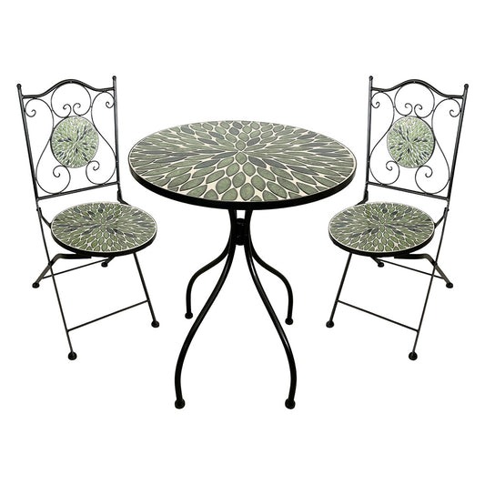SET TAVOLO MOSAICO DA ESTERNO 'FOGLIARTE' Ø cm 60 x h.75 (tavolo) - cm 38 x h. 46-92 (sedie)