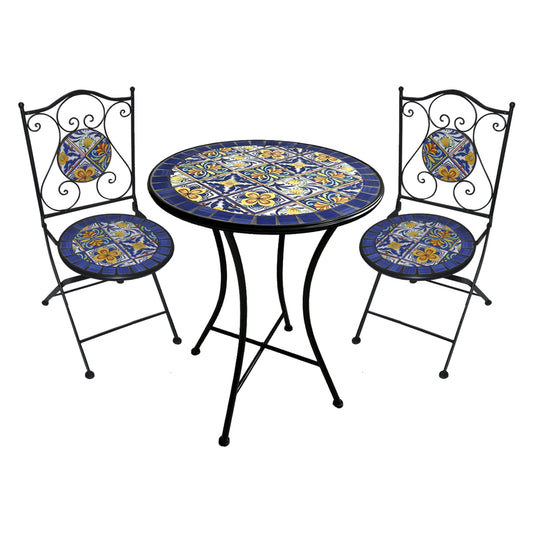 SET TAVOLO MOSAICO DA ESTERNO 'GENZIANA' Ø cm 60 x h.75 (tavolo) - cm 38 x 46-92 (sedie)
