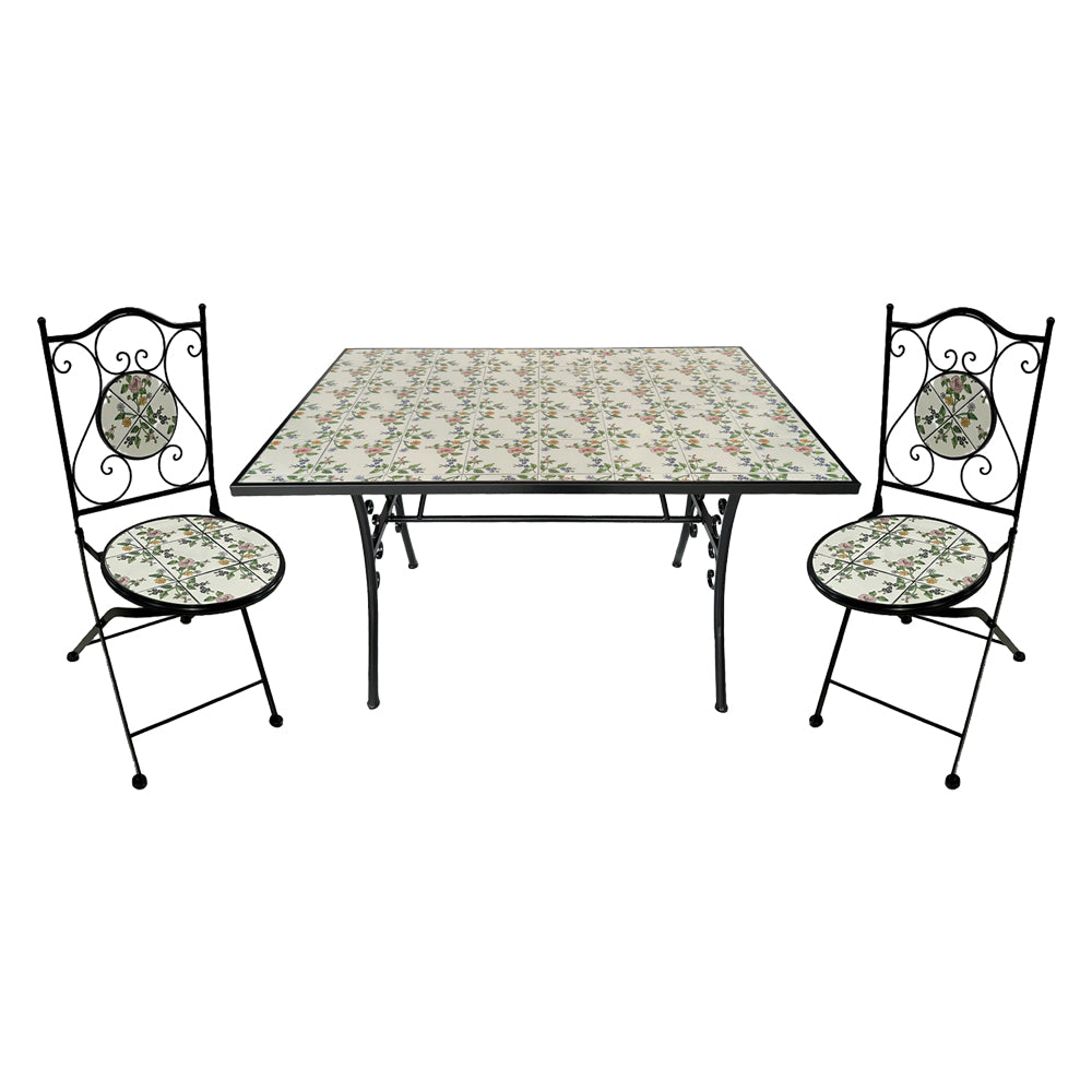 SET TAVOLO MOSAICO DA ESTERNO 'FLORA' cm 120 x 80 x h.75 (tavolo) - cm 38 x 46-92 (sedie)