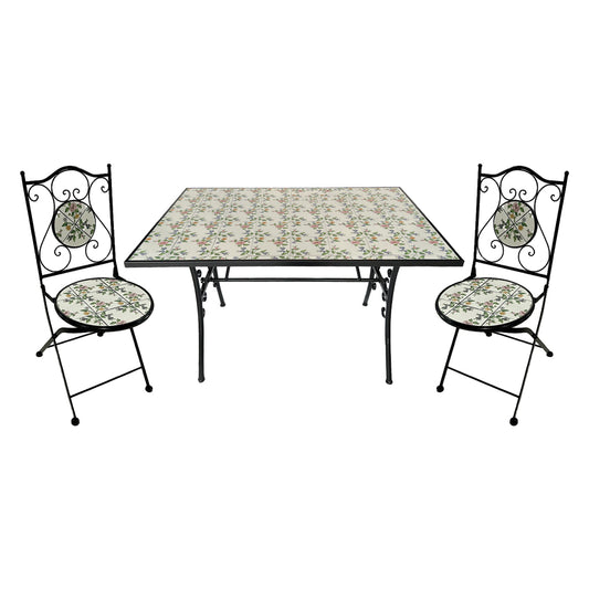 SET TAVOLO MOSAICO DA ESTERNO 'FLORA' cm 120 x 80 x h.75 (tavolo) - cm 38 x 46-92 (sedie)